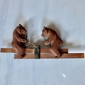 Antique Handmade Carved Bears Sawing Toy